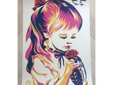 a poster of a little girl holding a flower in her hand