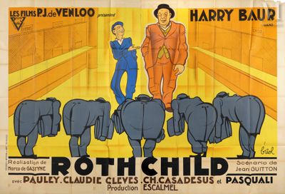 an old movie poster of a man in a suit and tie with a bunch of elephants