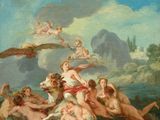 an image of a painting of a group of people in a body of water