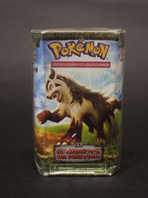 un gros plan sur une boîte de cartes à collectionner Pokémon posée sur une table