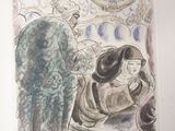 drawing of a woman reading a book in front of a painting of an elephant