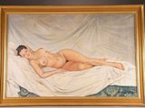 an image of a painting of a naked woman laying on a bed