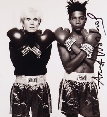 two black and white photos of two men with boxing gloves