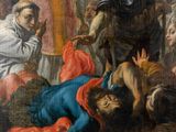 an image of a painting of a man laying on the ground next to other people