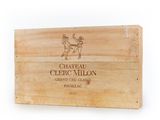 a wooden box with a wine label on it