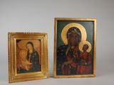 deux tableaux encadrés représentant la Vierge à l'Enfant, dans des cadres dorés