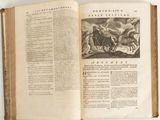 an open book with a picture of a man riding on horses