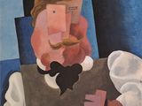 une image représentant un tableau où l'on voit un homme moustachu en train de lire un livre