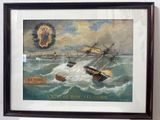 a picture of a painting of a ship in the water