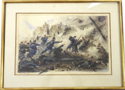 tableau représentant un groupe d'hommes sur une colline