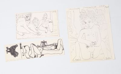 trois dessins représentant un homme et une femme assis sur un canapé