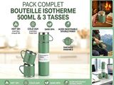 pack complete bouteille isotherme 500ml & 3 tasses