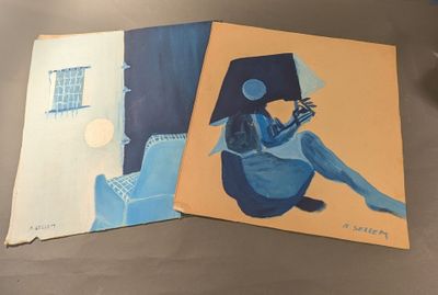 deux tableaux représentant une femme assise sur une chaise