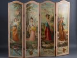 an image of a four paneled screen with a painting of women in a landscape