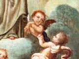 an image of a painting of a man holding a baby and angels