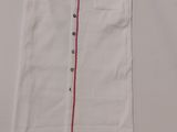 a white skirt with red trims and buttons on the side