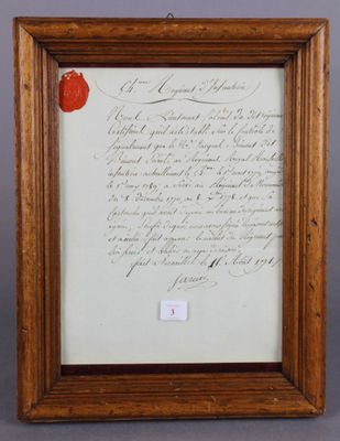 54e REGIMENT d'INFANTERIE - ROYAL ROUSSILLON CERTIFICAT de S…