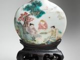 an image of a vase with a painting on it on a stand