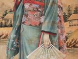 painting of a woman in a kimono dress holding a parasol