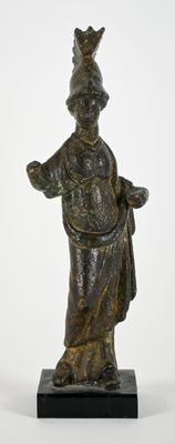 bronze statue of a man with a hat on his head and a robe around his neck