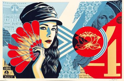 an image of a poster with a woman holding a fan