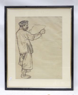 drawing of a man in a turban pointing at something