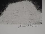 a black and white picture of a painting on a wall
