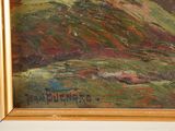 a painting on the wall of a room with a picture of a mountain