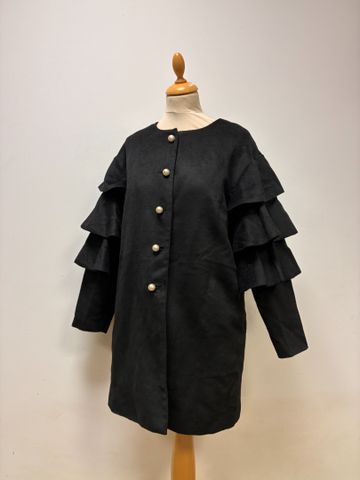 HOLLY BRACKEN – Manteau noir en polyester, manches bouffantes, bo...
