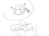 dessin dédicacé représentant un joueur de baseball tenant une batte à la main