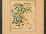 une image représentant un tableau où l'on voit un chien et un homme sous un arbre