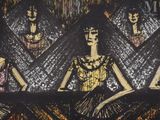 a drawing of a woman sitting on a bench