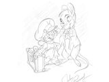 dessin au crayon représentant deux personnages de bande dessinée assis l'un à côté de l'autre