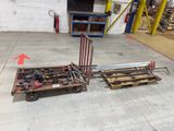 two wooden pallets with tools on them in a warehouse