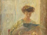 an image of a painting of a woman sitting at a table