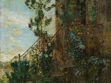 une image représentant un tableau représentant une maison avec un balcon