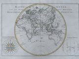 an old map of the world with a compass on it