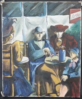 C. DELETANG (XXe): "En terrasse", huile sur toile, signée en…