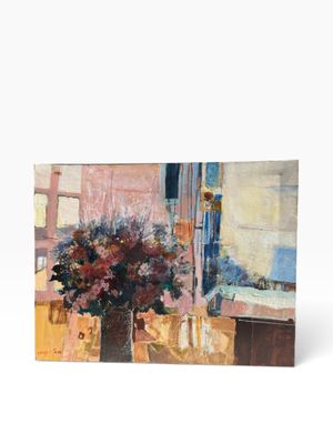 une image représentant un tableau où l'on voit un vase de fleurs devant une fenêtre