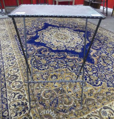 a table that has a marble top on it