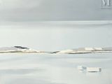 une peinture d'un bateau dans l'eau sur la plage