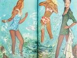 painting of two women in bathing suits standing in the water