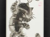 peinture représentant un chat et un papillon sur fond blanc