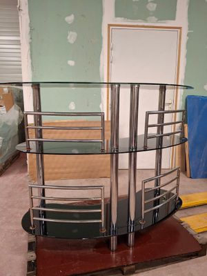 Bar Vintage en verre noir et acier argenté en forme d’arc, Hauteur 104