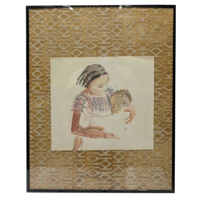 une peinture représentant une femme tenant un bébé dans ses bras