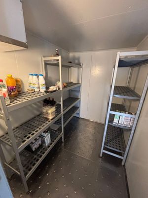 a room with shelves and shelves filled with food in it