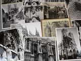 several black and white photographs of a cathedral and a clock tower