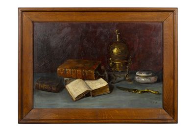 École moderne Nature morte aux livres et au brûle-parfum