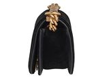 the small black purse has a gold clasp on it