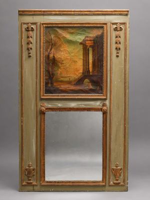 une peinture sur un cadre de miroir représentant un paysage